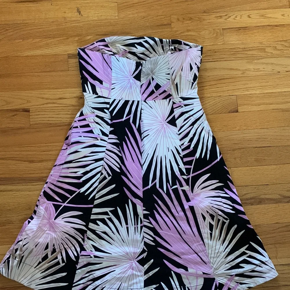 GAP Strapless Tropical Palm Print Dress in Black, Pink & Cream - Picture 2 of 6